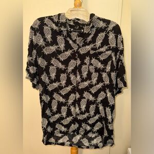 All Saints Black White Pineapple Print Button Down Shirt XL